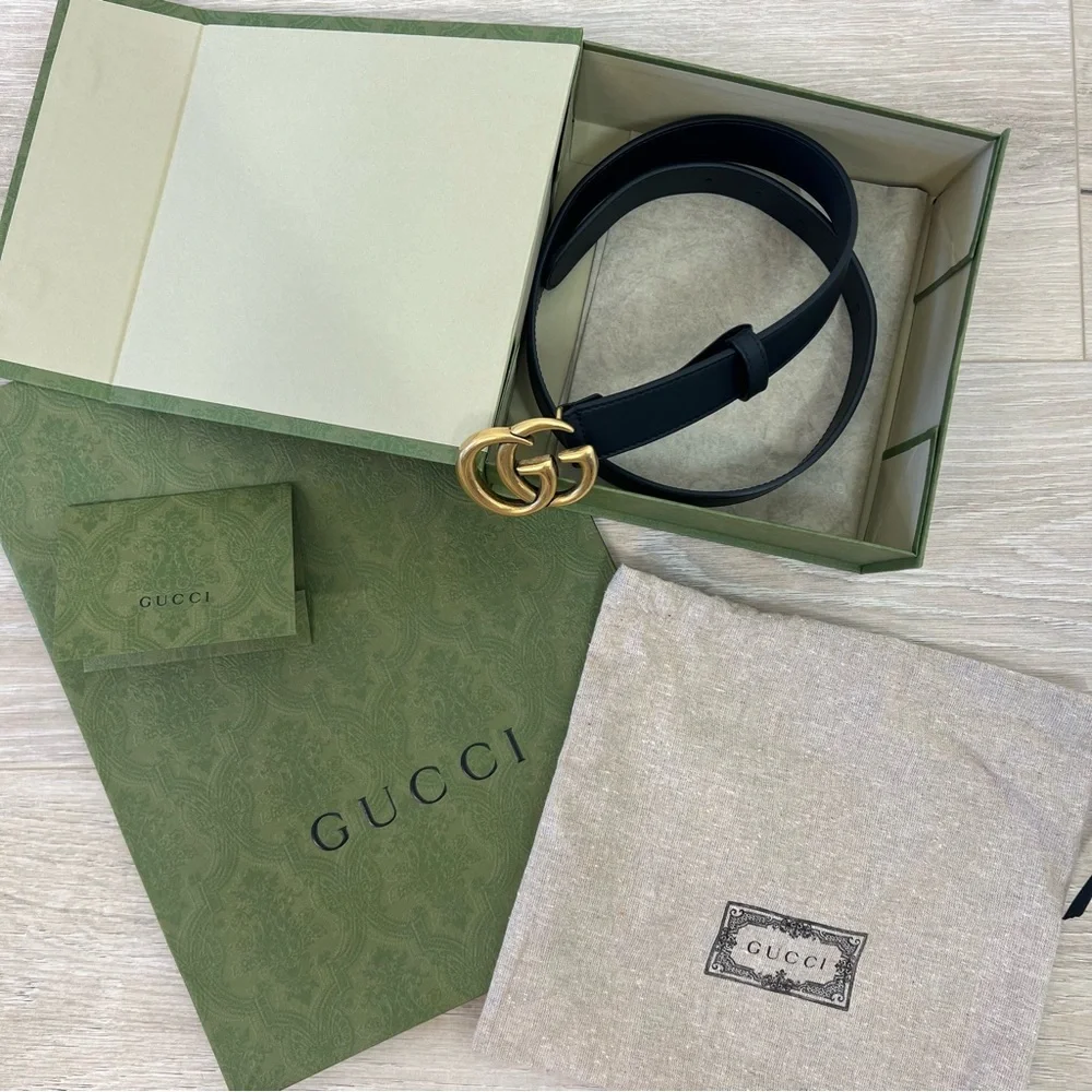 Gucci Authentic Black GG Marmont Thin Belt